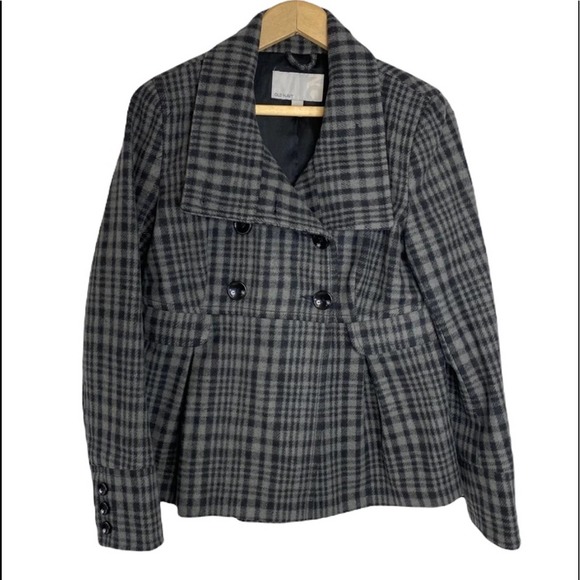 Old Navy Jackets & Blazers - Old Navy Grey Black Plaid Peacoat Size S
